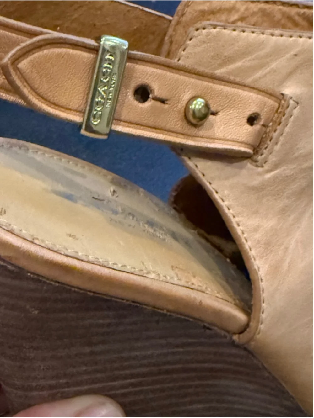 Women's COACH Tan Leather Peep Toe Wedge Heels Size 6